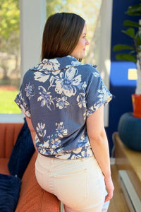 Floral Half-Zip Rib Knit Top