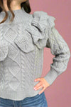 Ruffle Trim Knit Sweater - Grey