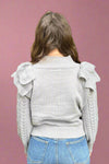 Ruffle Trim Knit Sweater - Grey