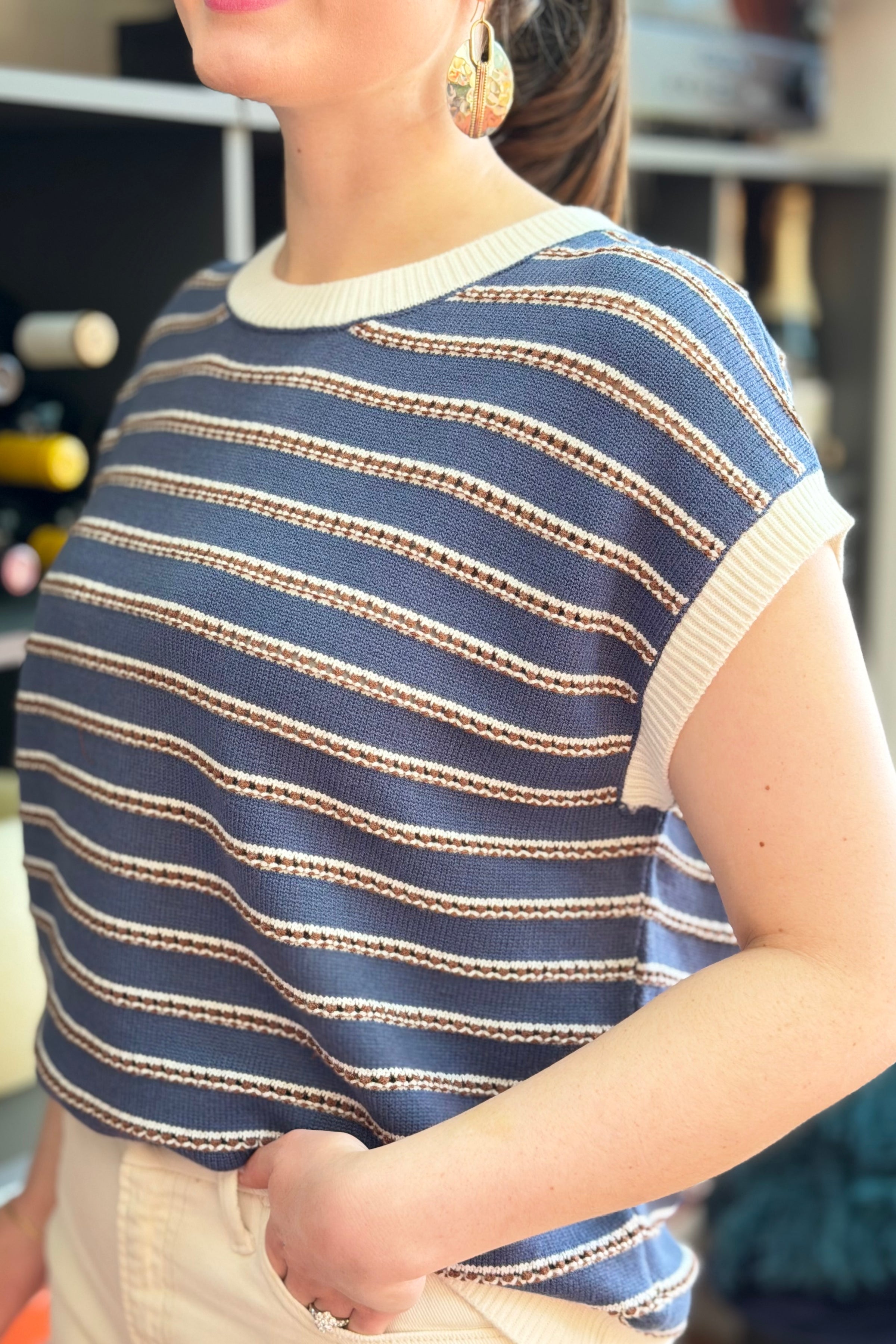 Striped Knit Sweater Top - Navy