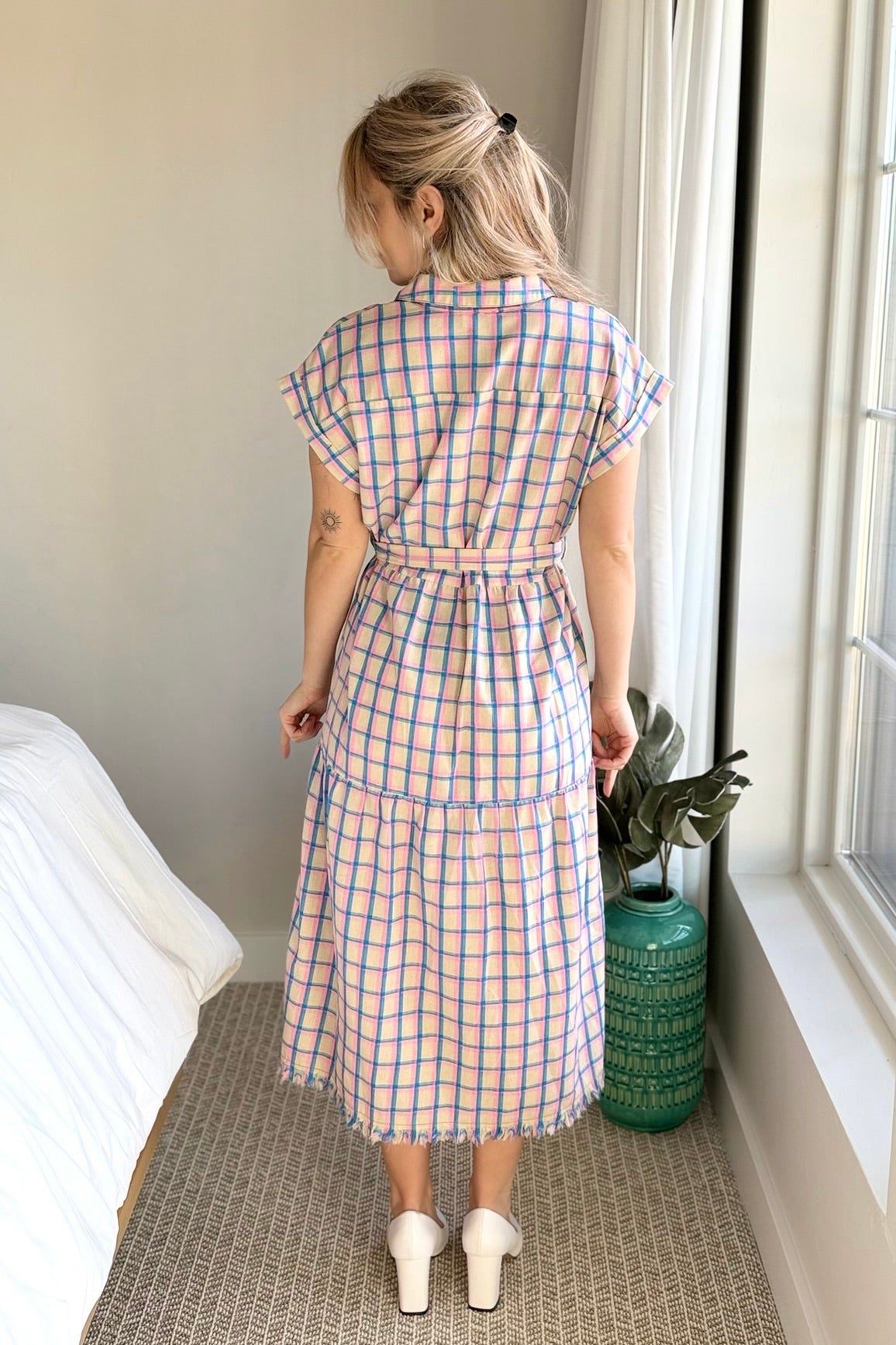 Maxi Dress Half Button Dress - Blue Mix