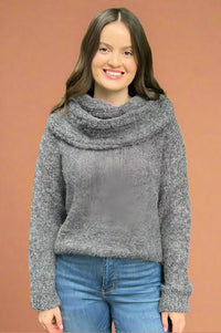 Soft Cowl Neck Sweater - Dark Gray