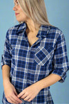 Cuffed Sleeve Plaid Top Blue