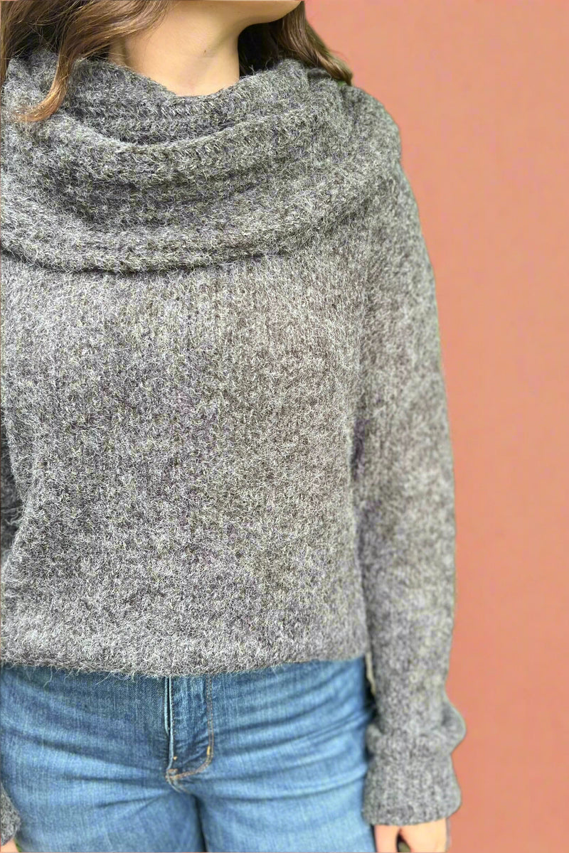 Soft Cowl Neck Sweater - Dark Gray