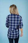 Cuffed Sleeve Plaid Top Blue