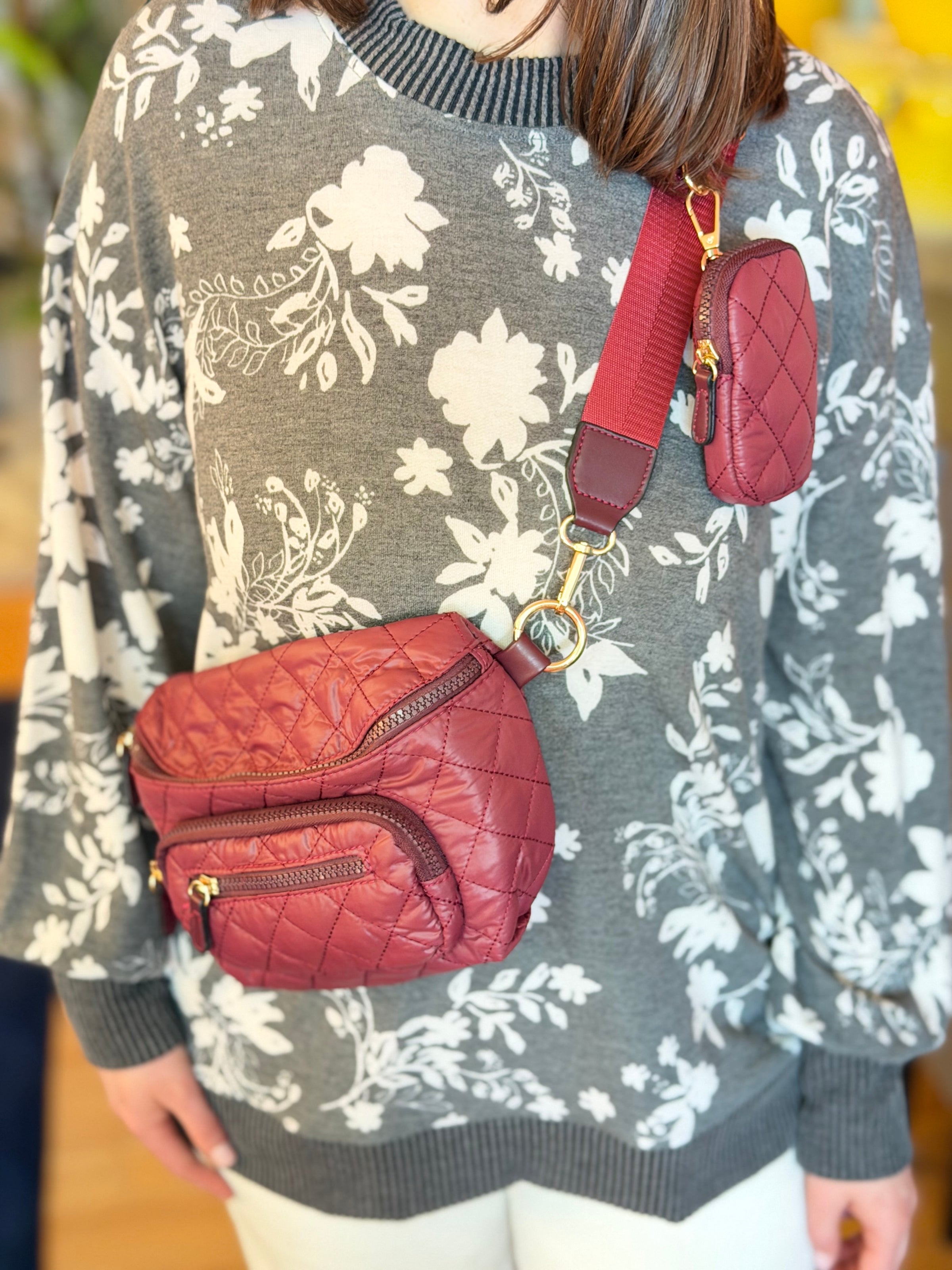 Arianna Quilted Nylon Belt Bag - Wine