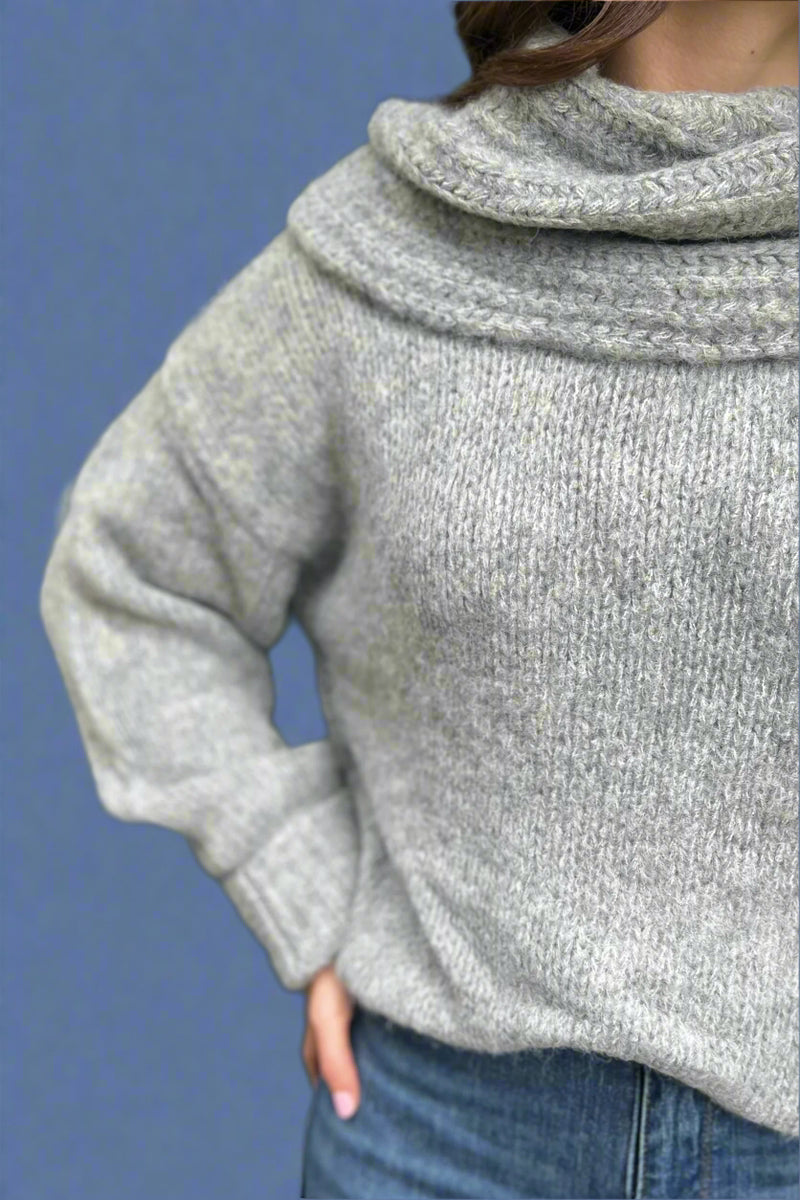 Soft Cowl Neck Sweater - Gray
