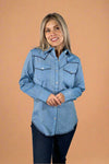 Exposed Stitch Chambray Top Blue