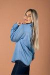 Exposed Stitch Chambray Top Blue