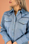 Exposed Stitch Chambray Top Blue