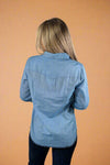 Exposed Stitch Chambray Top Blue