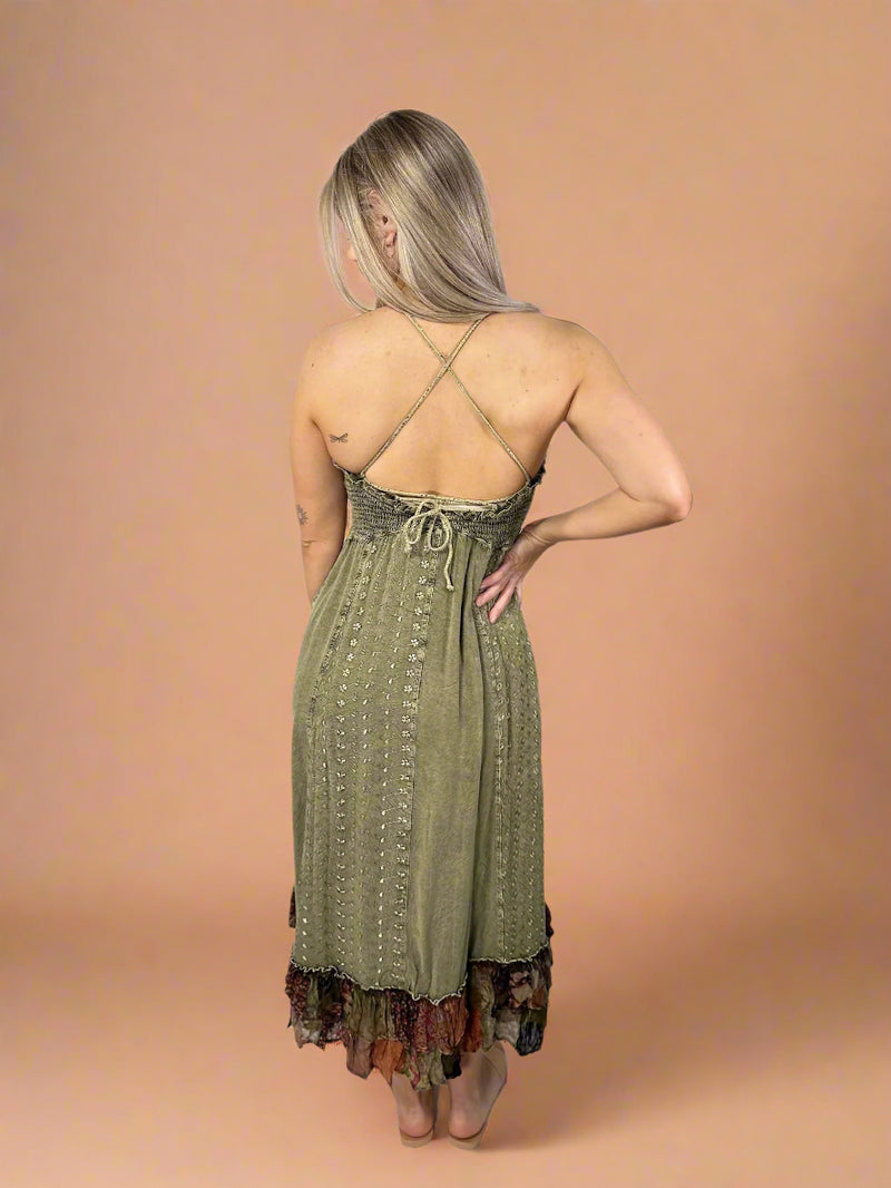 Boho Corset Back Dress Olive