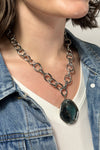 Chain Necklace With Abstract Pendant - Silver