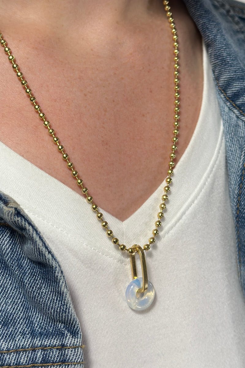 Circle Link Pendant Necklace - Opal
