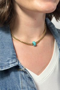 Chain Link Wheel Pendant Necklace - Turquoise
