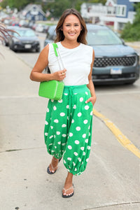Polka Dot French Terry Balloon Pants - Green