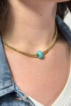 Chain Link Wheel Pendant Necklace - Turquoise