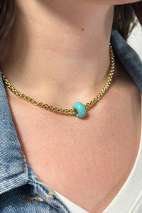 Chain Link Wheel Pendant Necklace - Turquoise