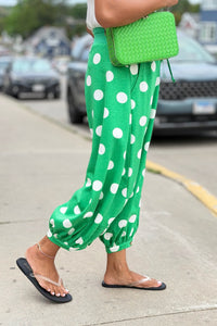 Polka Dot French Terry Balloon Pants - Green
