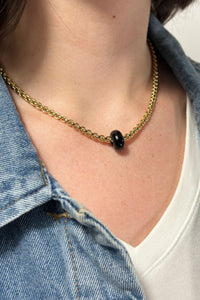 Chain Link Wheel Pendant Necklace - Black