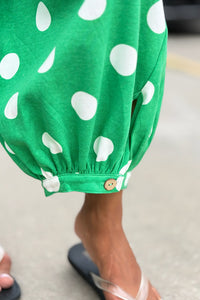 Polka Dot French Terry Balloon Pants - Green