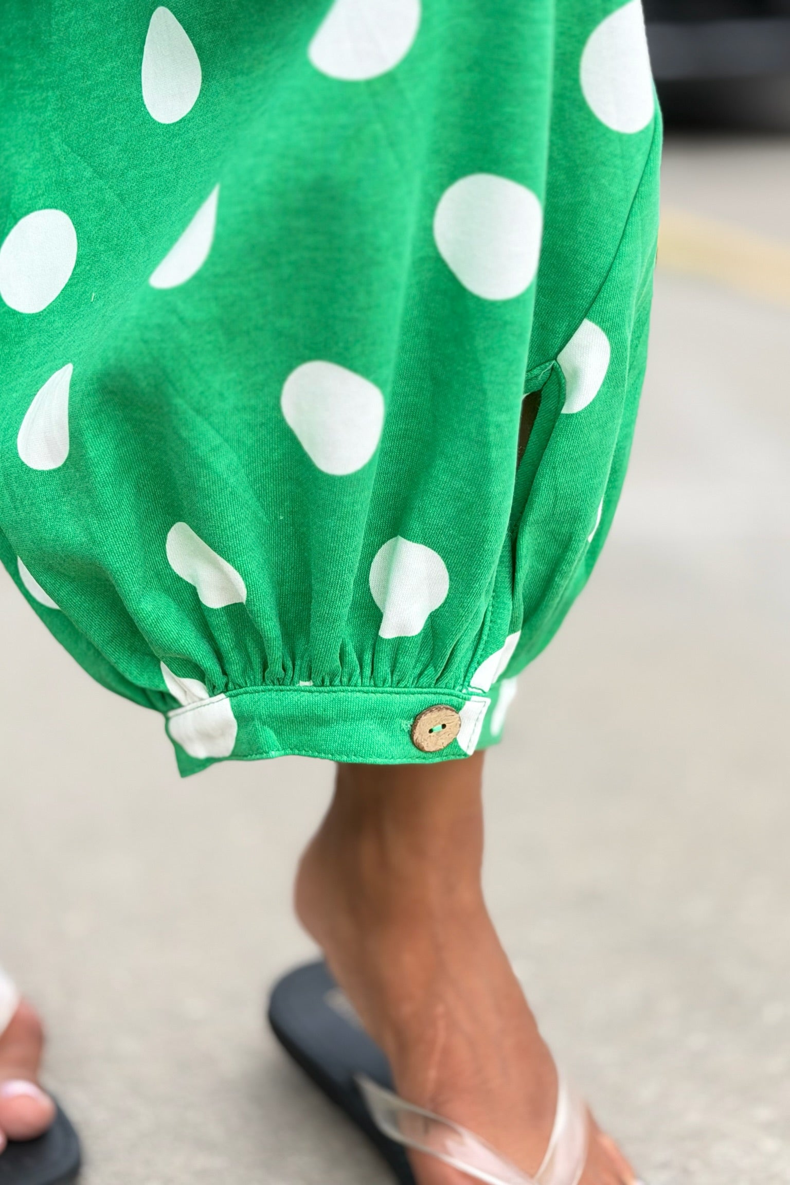 Polka Dot French Terry Balloon Pants - Green