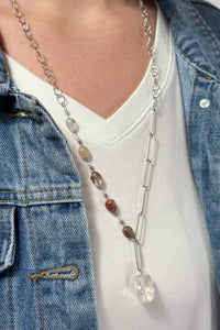 Crystal Linked Necklace - Silver