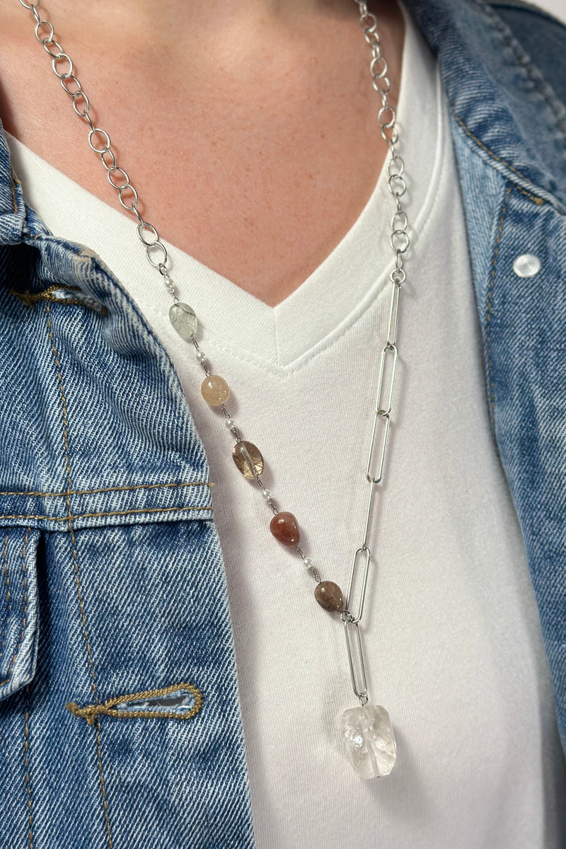 Crystal Linked Necklace - Silver