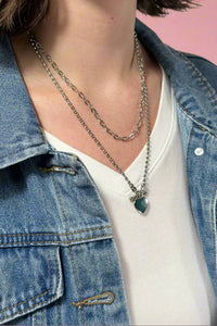 Layered Heart Charm Necklace - Silver