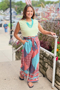 Border Print Wide Leg Trousers
