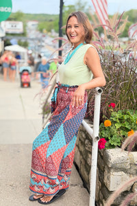 Border Print Wide Leg Trousers