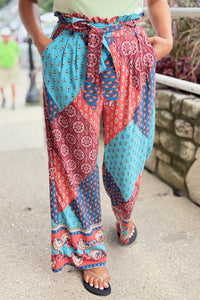 Border Print Wide Leg Trousers