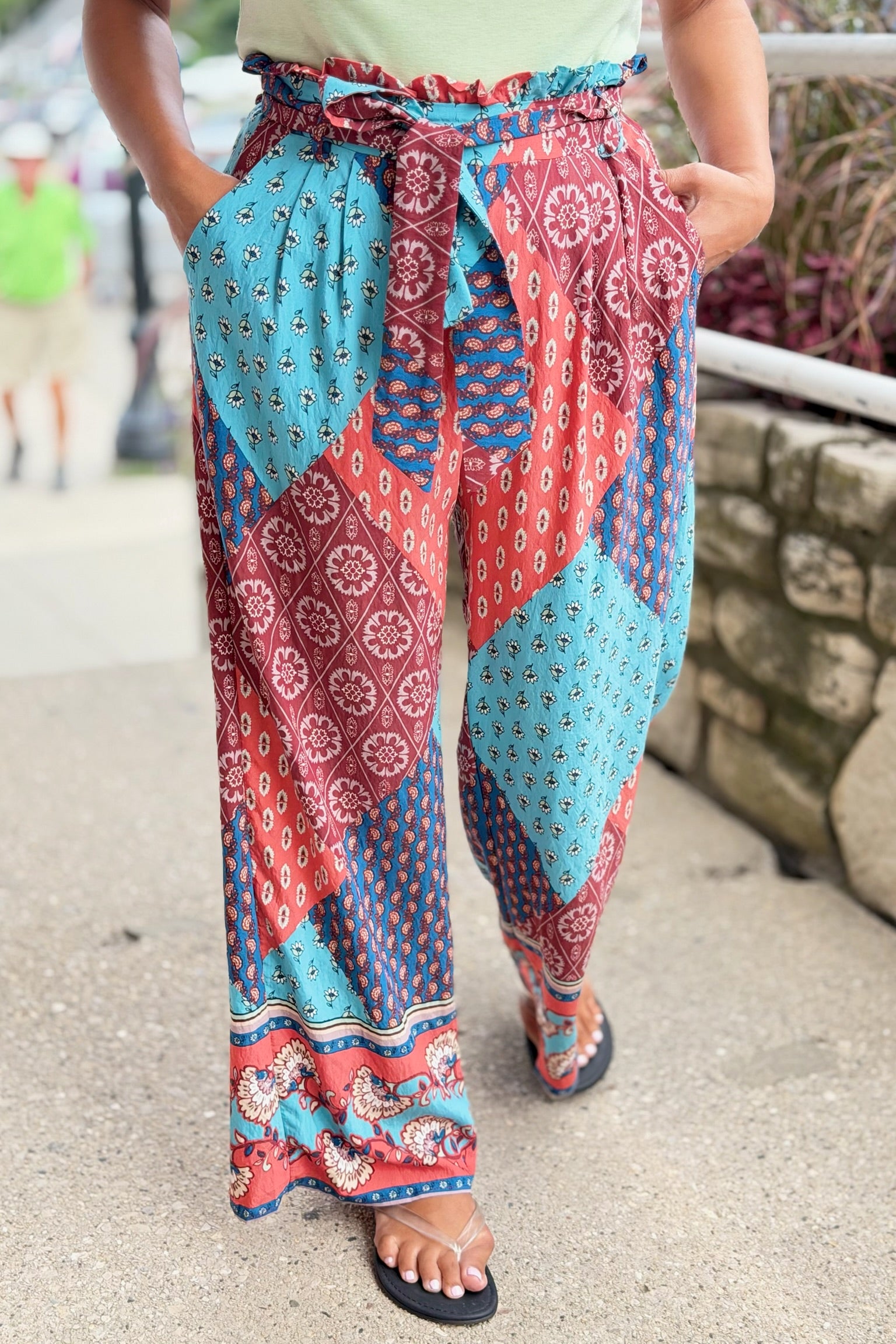 Border Print Wide Leg Trousers