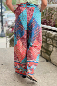 Border Print Wide Leg Trousers