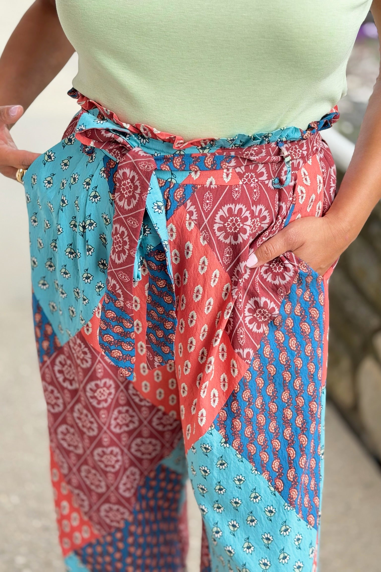 Border Print Wide Leg Trousers