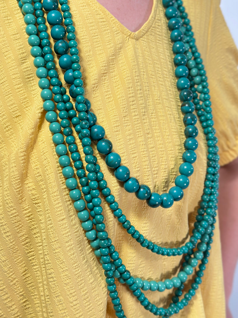 5-Layer Chunky Bead Necklace - Turquoise