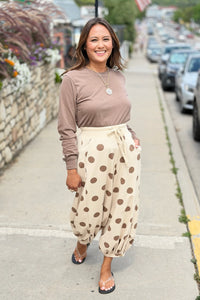 Polka Dot French Terry Balloon Pants - Brown