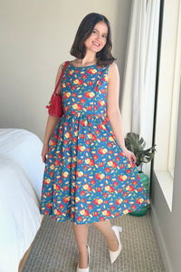 Fit & Flare Apple Dress - Blue