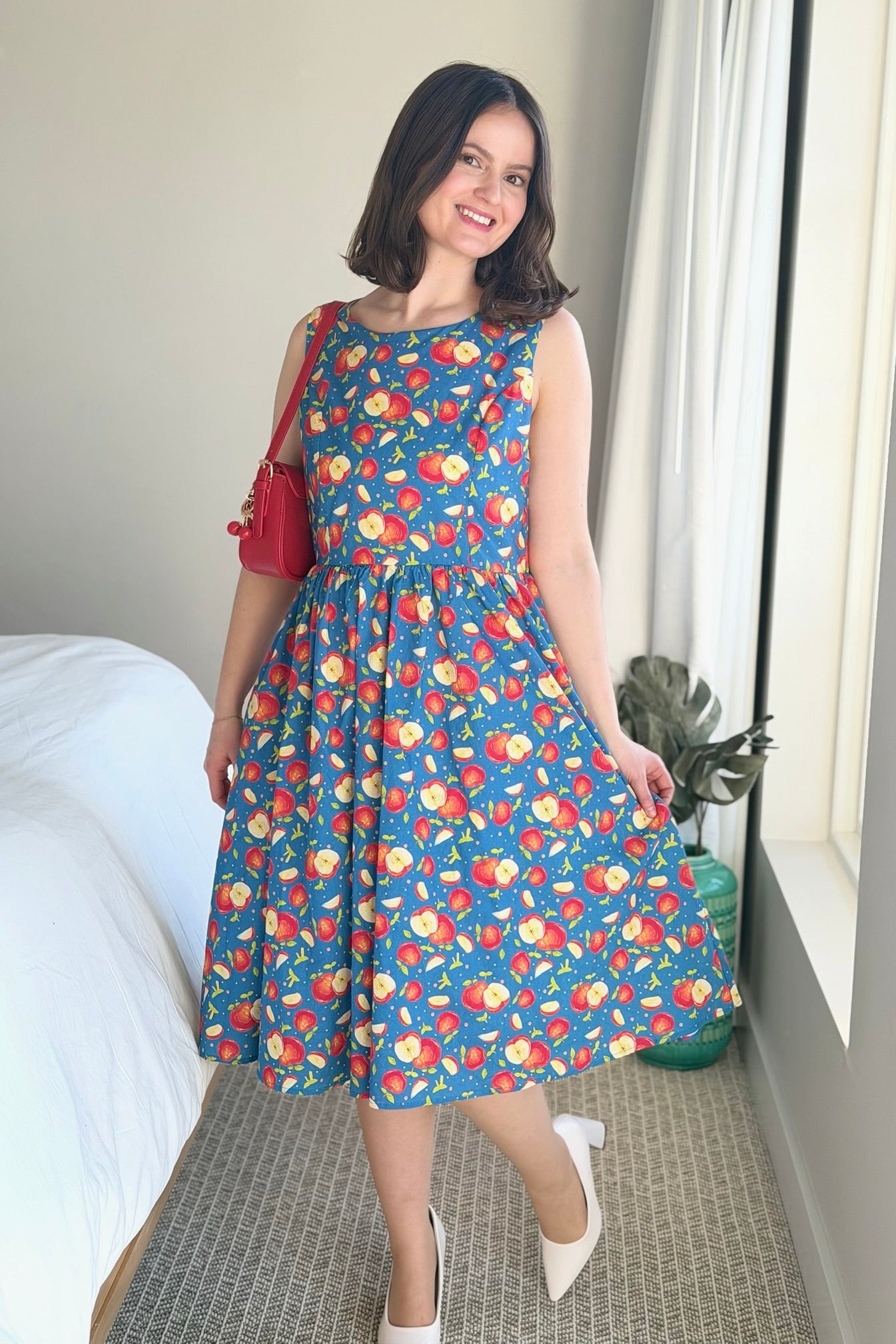 Fit & Flare Apple Dress - Blue