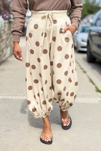 Polka Dot French Terry Balloon Pants - Brown