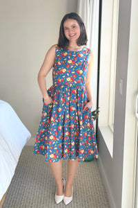 Fit & Flare Apple Dress - Blue