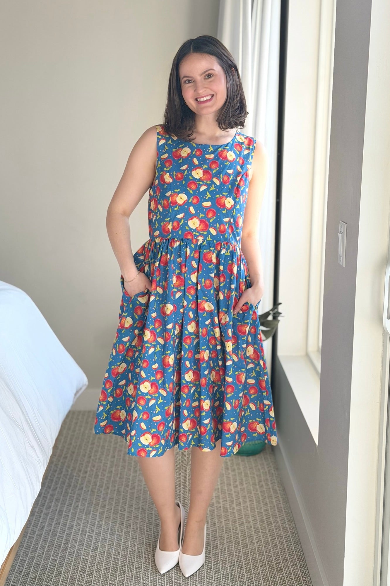 Fit & Flare Apple Dress - Blue