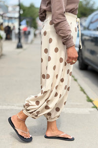 Polka Dot French Terry Balloon Pants - Brown