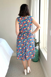 Fit & Flare Apple Dress - Blue