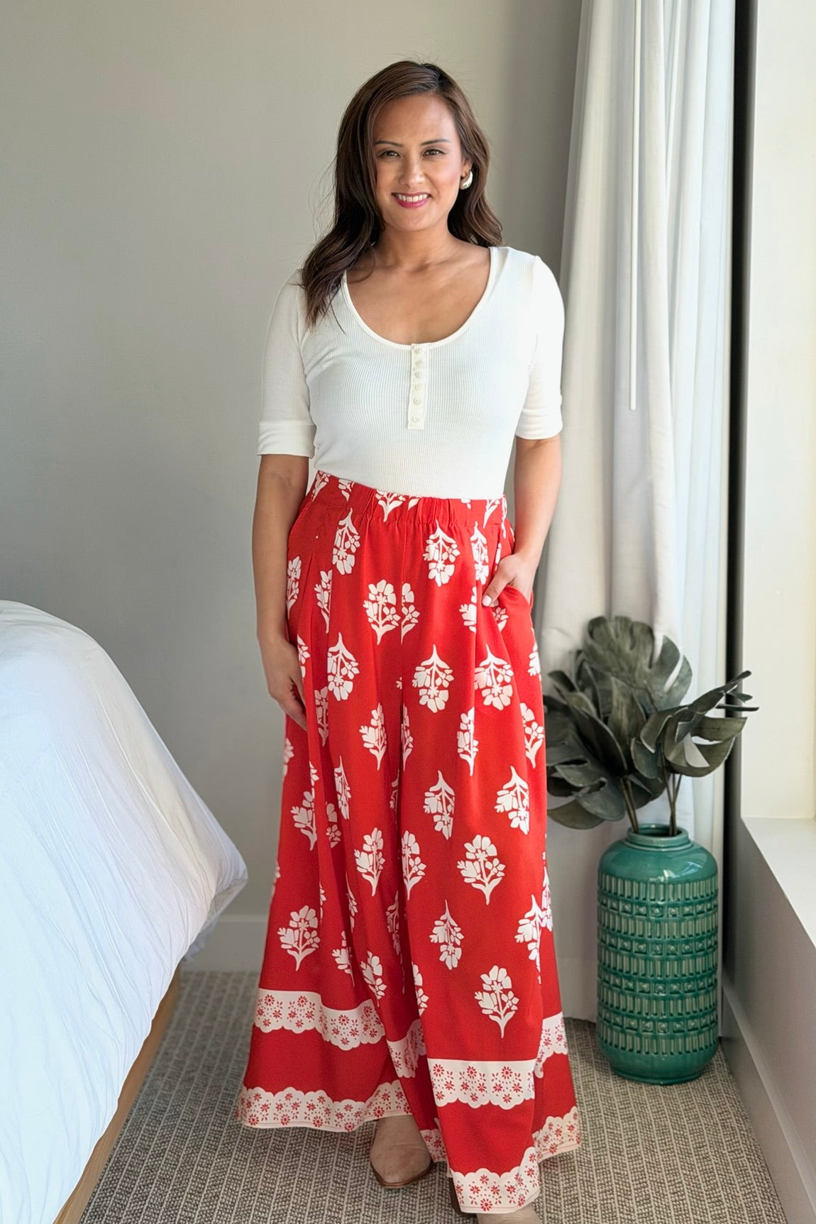 Boho-Chic Wide Leg Pants - Red