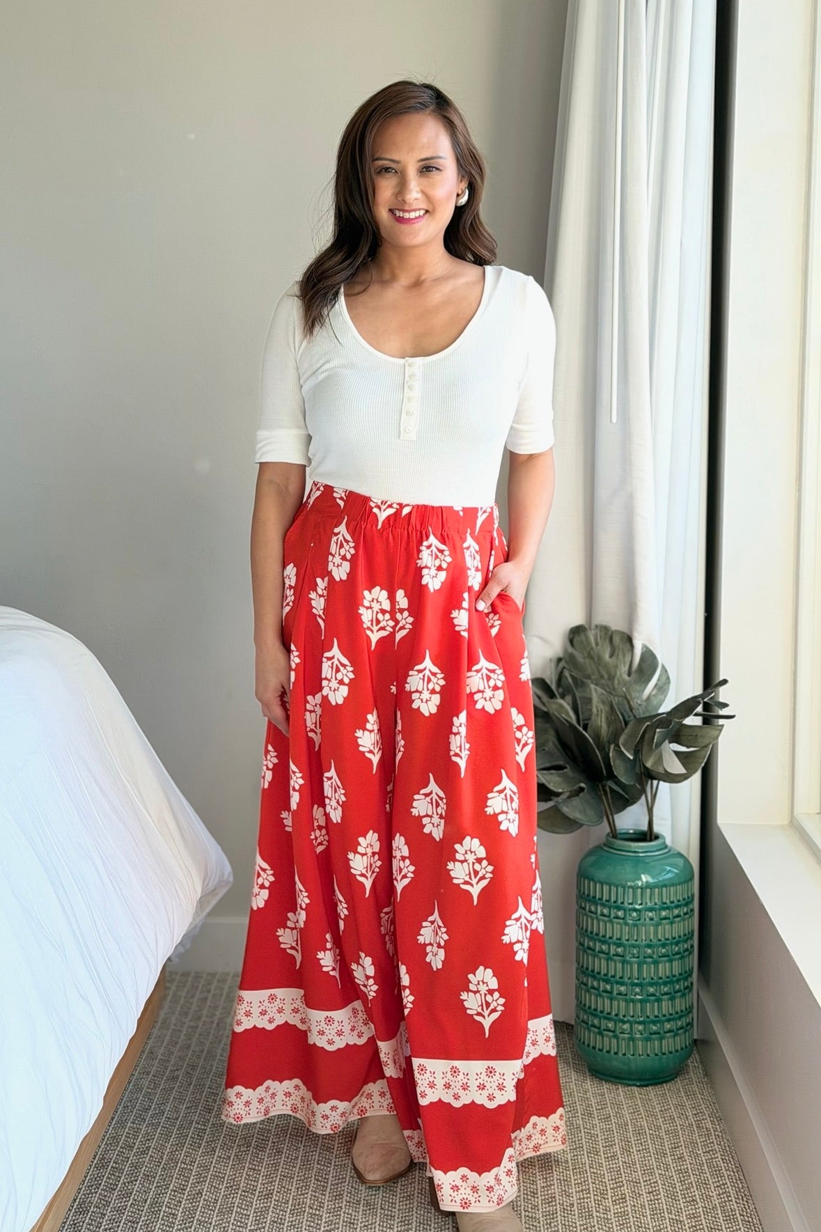 Boho-Chic Wide Leg Pants - Red