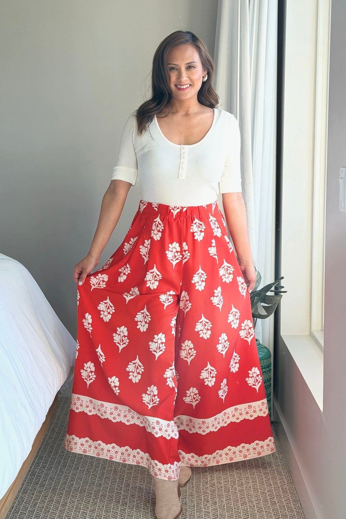 Boho-Chic Wide Leg Pants - Red