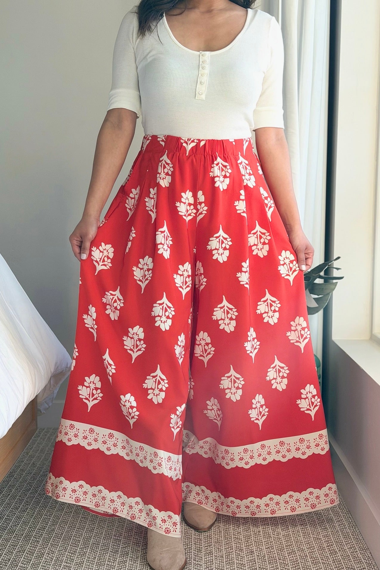 Boho-Chic Wide Leg Pants - Red