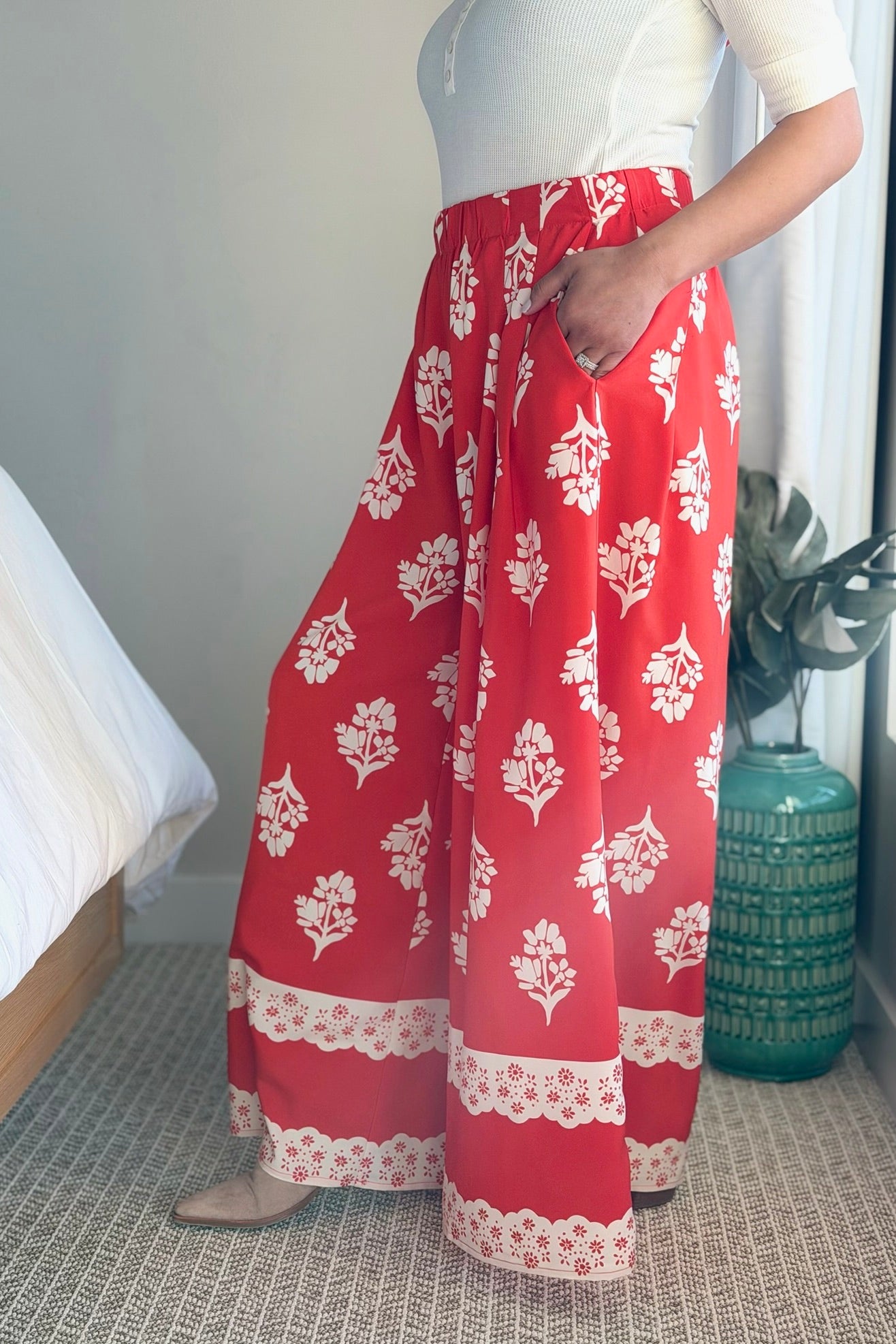 Boho-Chic Wide Leg Pants - Red