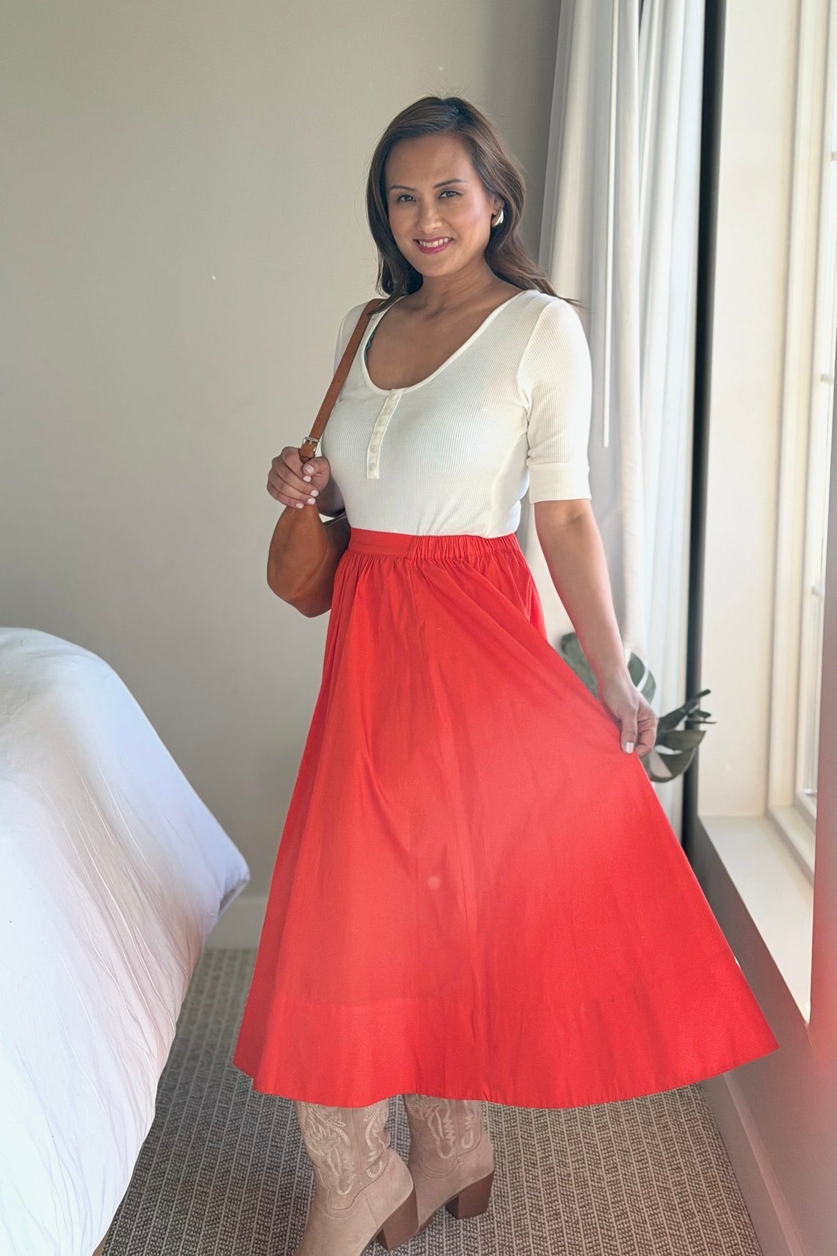 Midi Skirt With Pocket - Coral